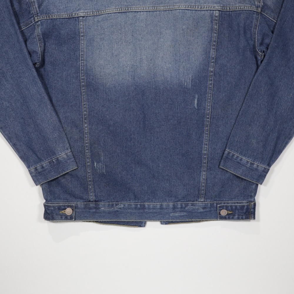 YMI Women's Distressed Oversized Denim Jacket Blue Long Sleeve Button Up Size S - Picture 6 of 8
